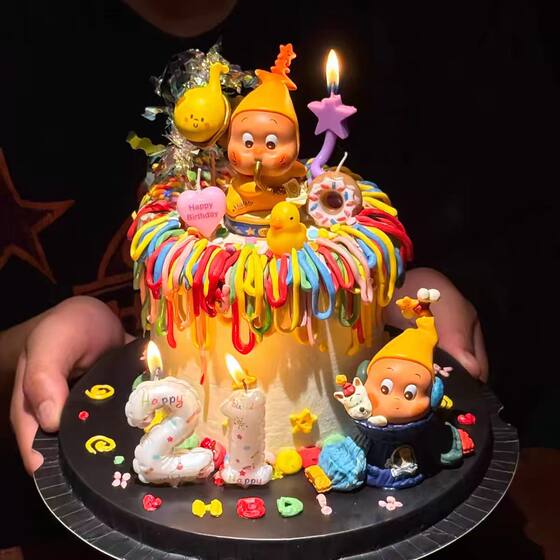 Trendy Blind Box Bubble People Cake Decoration Figurines, Cute Cartoon Bubble People Children's Birthday Baking Toppers