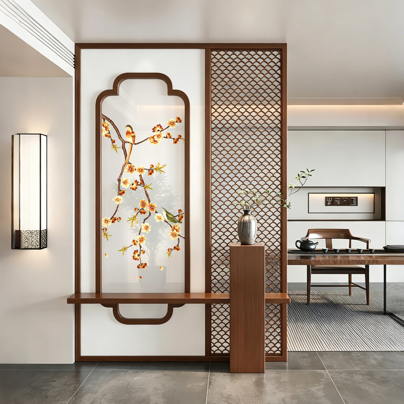 Sung Dynasty Aesthetic Screen Partition for Living Room, Solid Wood Grille for Entryway, Tea Room, and Home Entrance, New Chinese Style Partition
