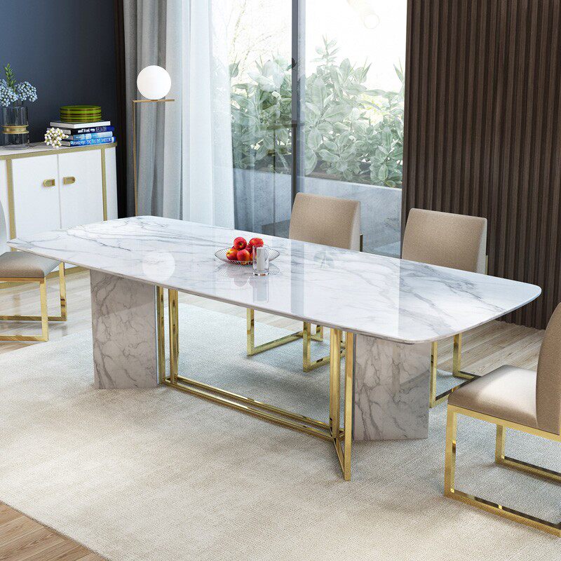 Nordic marble dining table Postmodern minimalist small living room rectangular stainless steel dining table and chair combination for 6 people