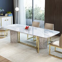 Nordic marble dining table Post-modern simple small apartment living room rectangular stainless steel 6-person dining table and chair combination
