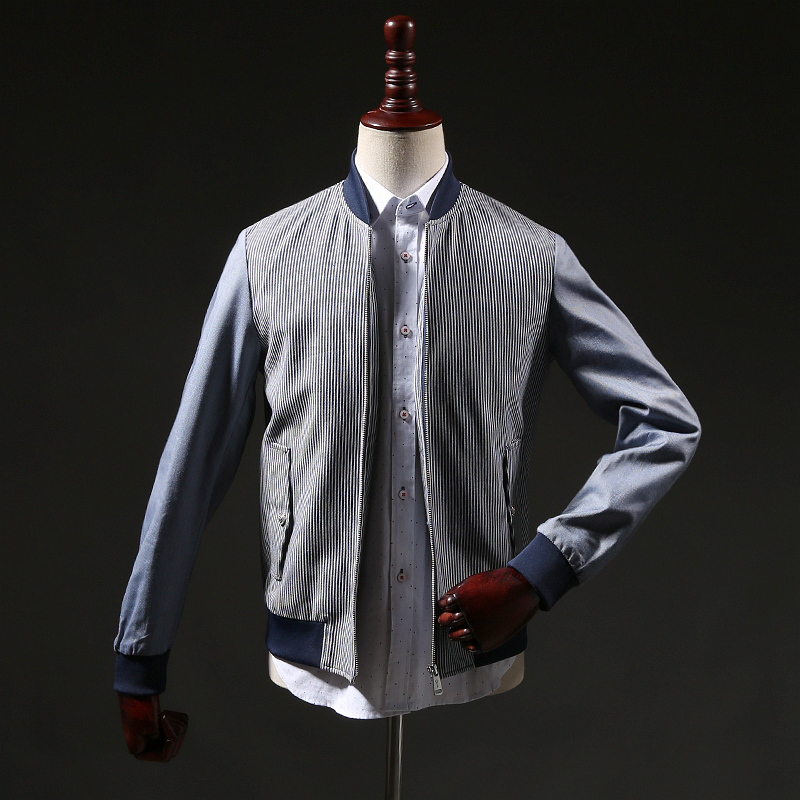 2018 cắt chuẩn nam xuân mới áo khoác thời trang cotton sọc thường áo khoác bomber