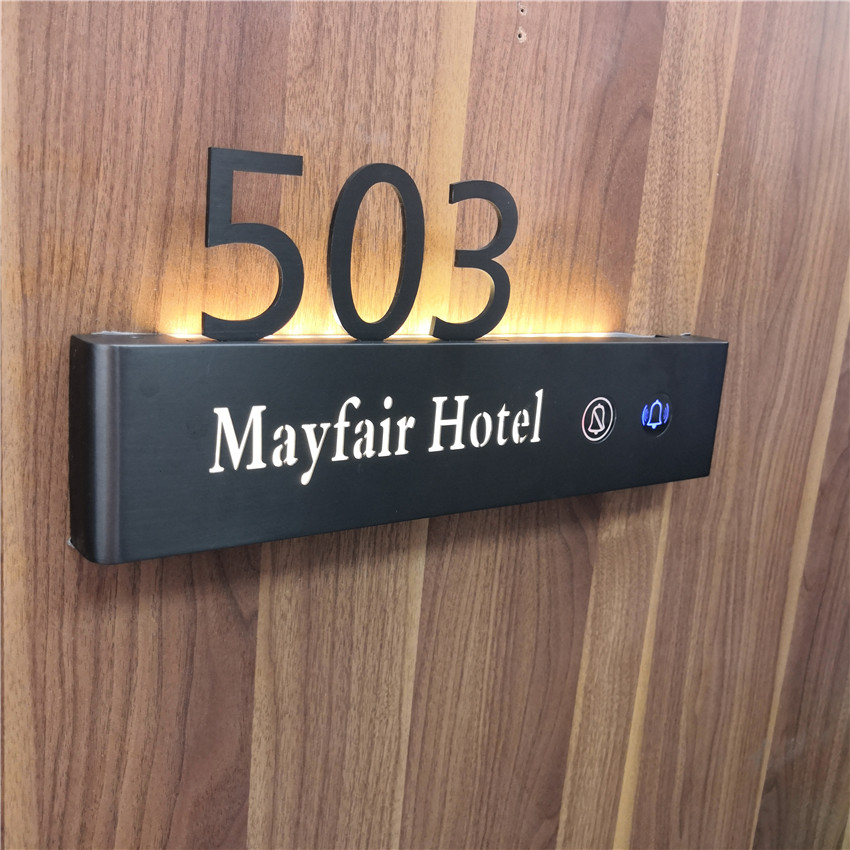 Custom Upscale Plated Stainless Steel Hotel Guesthouses LED Luminous Electronic Doorplate House Number Plate Smart Door Explicit Doorbell