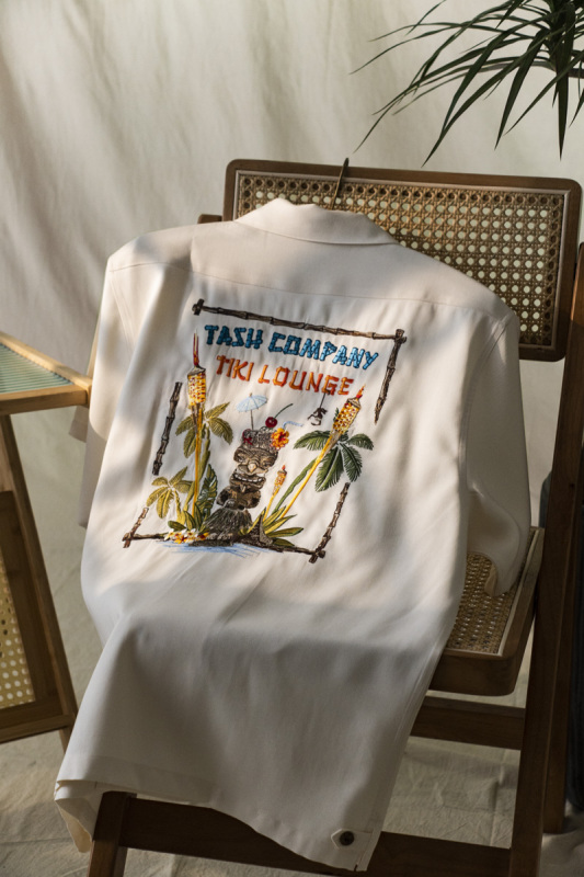 Tashco Tailored Totem American Retro Embroidered Bowling Shirt Short Sleeve Cuban Collar Hawaiian Shirt