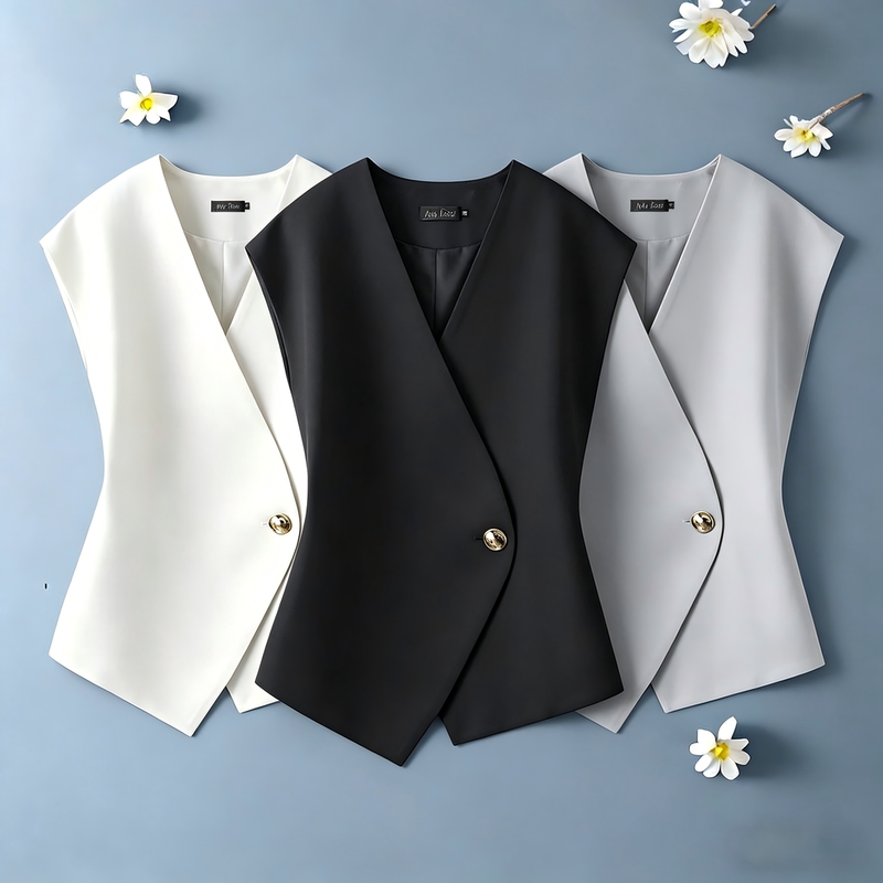 2026 New Commuter Style Suit Vest for Women, Sleeveless V-Neck, Single Button, Elegant and Slimming, Suitable for Petite Figures