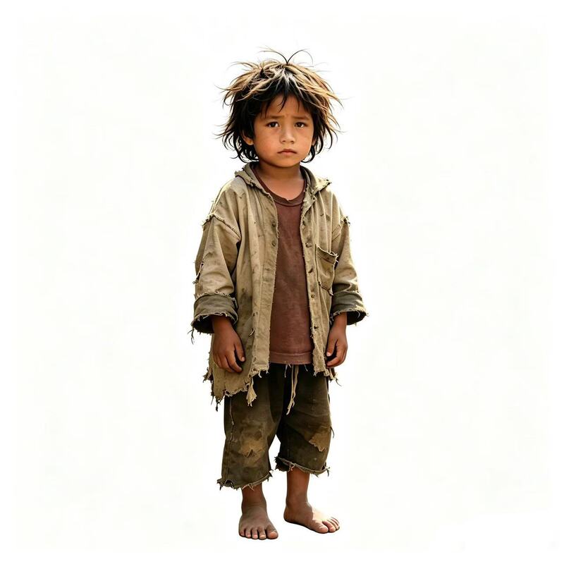 Beggar Costume Children's Performance Costume, Distressed Clothes, Funny Video Shooting and Performance Use Beggar Costume