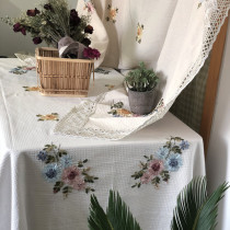 Tablecloth Large size rectangular foreign trade embroidery tablecloth Small fresh round table tablecloth fabric household pastoral Chinese style