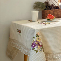 Table cloth Pastoral handmade ribbon embroidery Small fresh modern tablecloth tablecloth rectangular coffee table household pure cotton