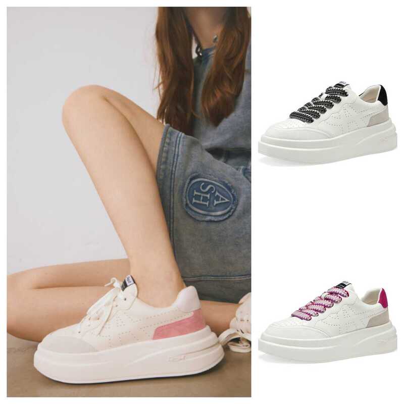 Ash Official Store Genuine Women's Shoes 2025 New Thick-Soled Single Shoes for Petite Height Increase Casual Shoes White Shoes Panda Shoes