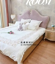 American light luxury bed Net Red princess girl bed Master bedroom double soft package wedding bed French Taro purple high box storage bed
