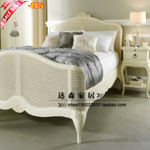 Export foreign trade original single European Mediterranean rattan bed solid wood bed marriage bed French rattan bed American solid wood princess bed