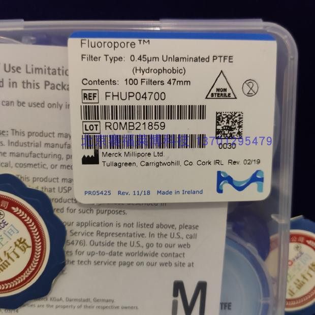 密理博FHUP04700 PTFE 0.5um 47mm不带衬垫疏水滤膜Fluoropore