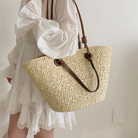 Straw bag women's woven vegetable basket large capacity tote bag