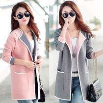 Spring and autumn new Korean womens sweater jacket fashion all-match middle and long-sleeved cardigan large size knitted sweater top