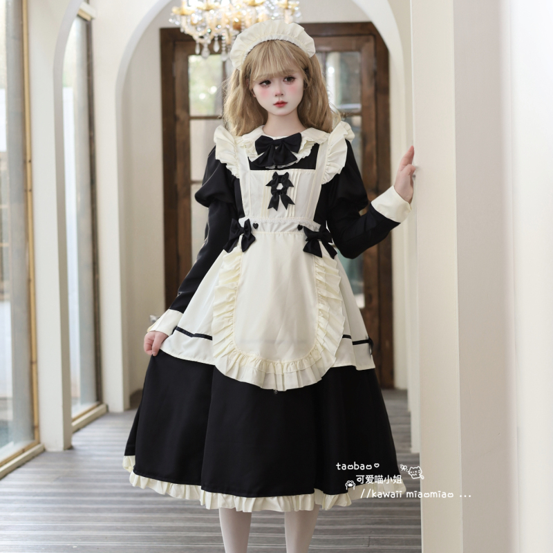 Cute Miss Meow: Vintage French Lolita Maid Outfit Long Dress Coffee Shop Comic Con Cos Costume