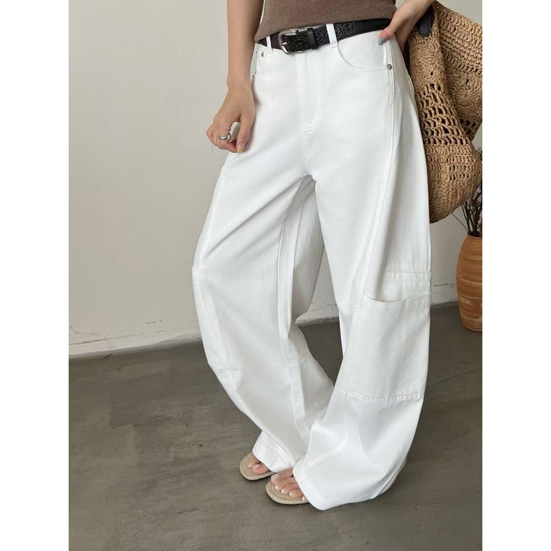 4.10/ "Great Work·White Workwear Style T-Stage~ Super Soft Pure Cotton Denim Pocket Workwear Style Casual Pants