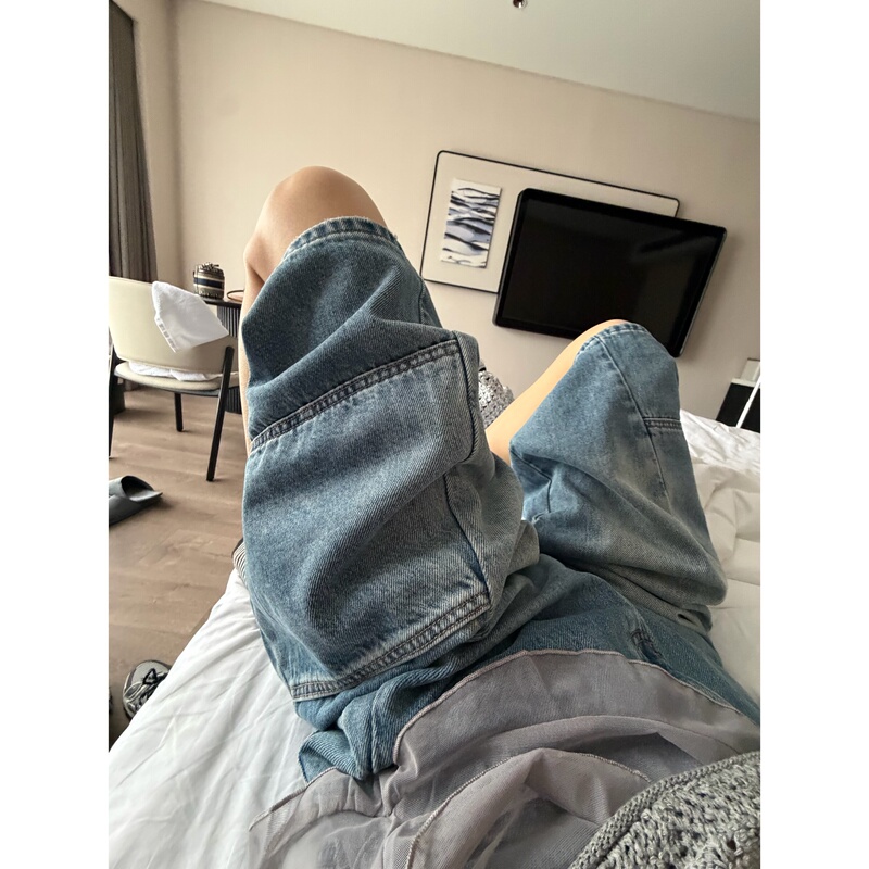 4.8/ "Poet Lan Style" Fashionable Zhang Ying Pocket Design Washed 100% Cotton Thin Cropped Jeans