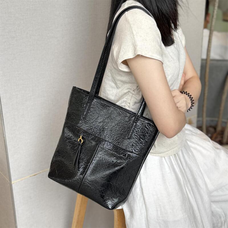 Super Luxurious Feel! Retail Price Is Hundreds of Dollars + Soft Leather Vintage Shoulder Tote Bag, Oil Wax Leather Bucket Bag, Handbag for Women