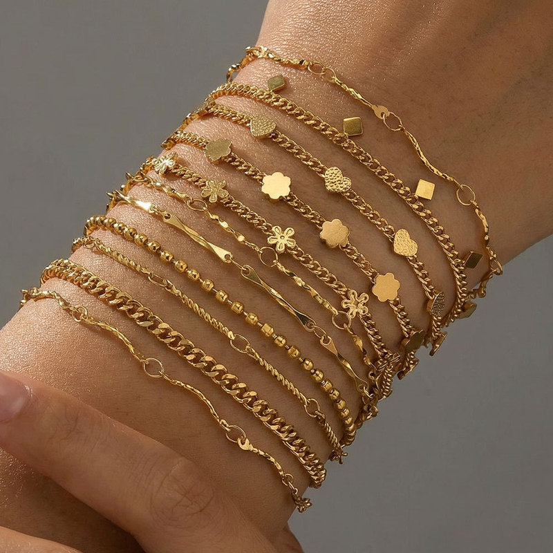 European and American Export Fashion Stackable Paperclip Bracelet Gold Chain Jewelry Bracelet Set Gift for Women European and American Export Fashion Stackable Paperclip Bracelet Gold Chain Jewelry Bracelet Set Gift for Women