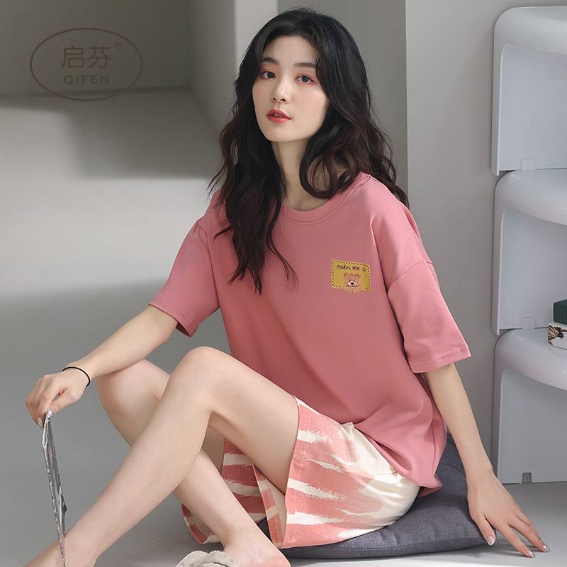 Sleepwear women Summer pure cotton short sleeve shorts 2022 New sets of sleeves Thin Summer can be worn outside the home Suits Suit