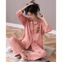 2022 New Sleepwear Lady Spring Autumn Style Long Sleeve Pure Cotton Open Cardiovert Winter Full Cotton Home Suit Suit