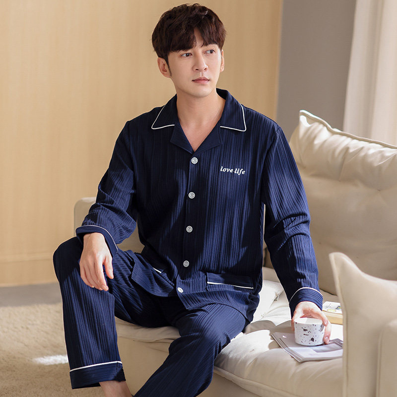 2022 new sleepwear men's spring and autumn clothes pure cotton long sleeve autumn winter men's all-cotton home suit suit