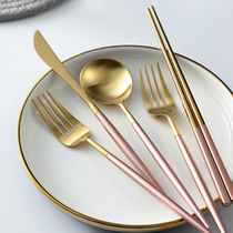 ins net red pink gold steak knife fork suit home creative sweet pitchfork chopsticks spoon Western food cutlery full set