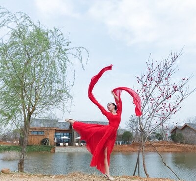 Classical performance costumes water sleeve dance 2018 new ancient costume Hanfu Caiwei dance costume Jinghong dance performance costume red