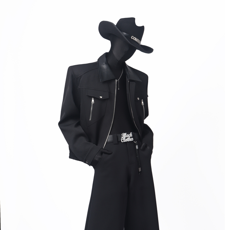 Blackclothes Light Luxury Deconstructed Patchwork Jacket with Shoulder Pads Men's Cleanfit Zipper Short Jacket Trendy