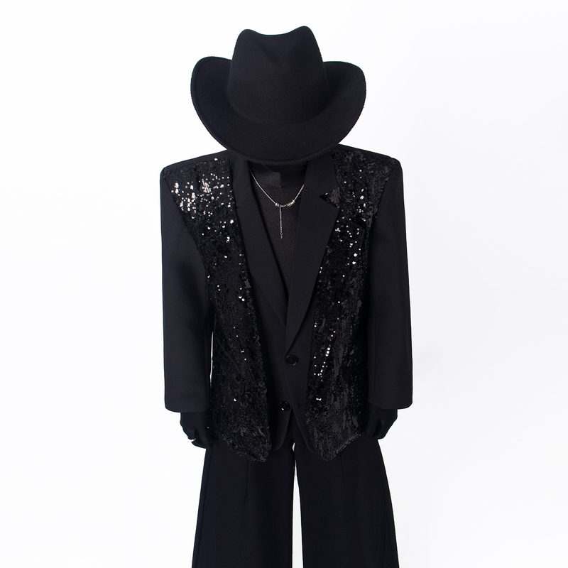 Black Clothes Niche V-Neck Sequin Design Casual Blazer Versatile Stylish Cool Blazer Trendy