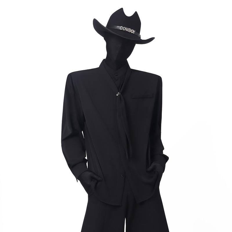 Blackclothes Autumn French Retro Stand Collar Tie White Shirt Men's Long Sleeve Inner Shirt Stylish Top