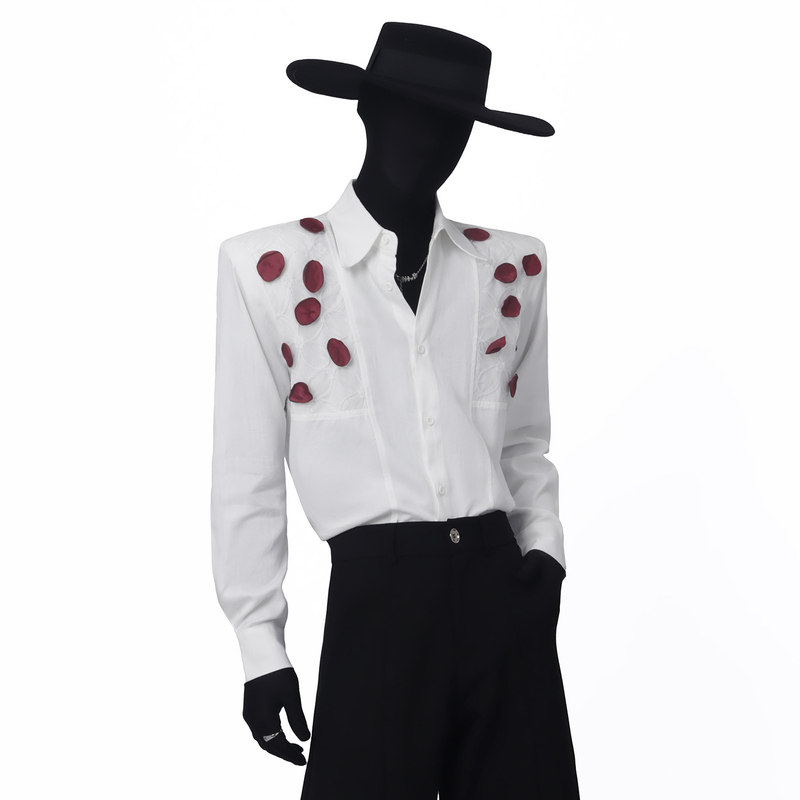 Blackclothes White Long-Sleeved Shirt for Men with Three-Dimensional Rose Petal Design, Niche Design, Internet Celebrity Style Shirt Blackclothes White Long-Sleeved Shirt for Men with Three-Dimensional Rose Petal Design, Niche Design, Internet Celebrity Style Shirt