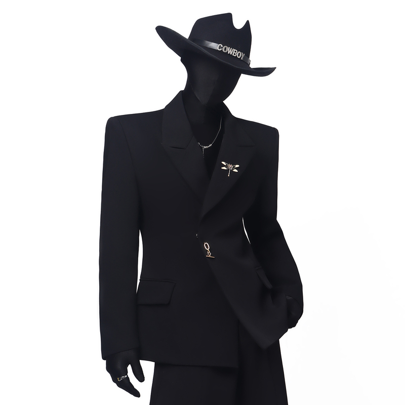 Blackclothes Simple and Stylish Metal Brooch Decorative Shoulder Pads Suit Waist-Cinching Silhouette with Raised Shoulders Blazer Jacket