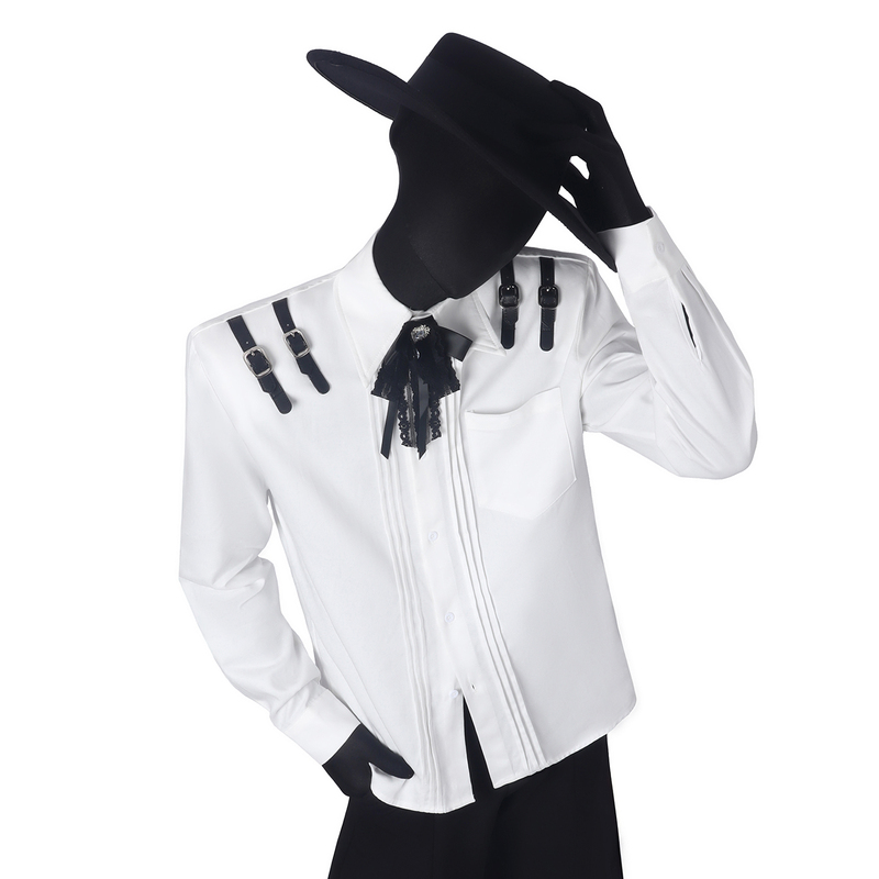 Blackclothes Palace-Style Leather-Decorated Three-Dimensional Bow Tie Shirt with Accordion Pleats and Shoulder Pads, Long-Sleeved Shirt for Men