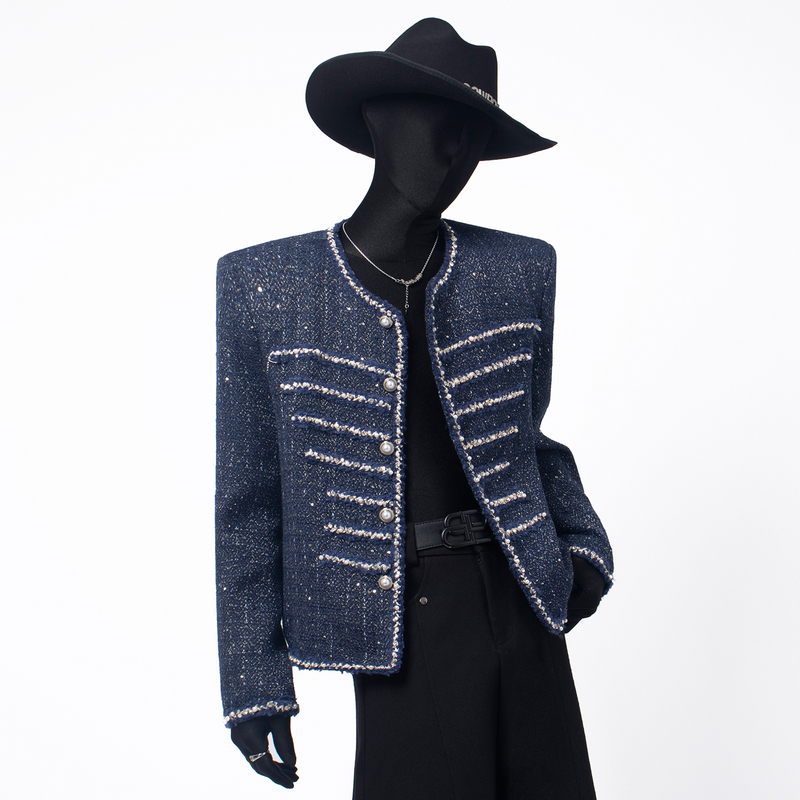 Black Clothes Niche Sequin Tweed Palace-Style Short Jacket Collarless Beaded Unique Chanel-Style Black Clothes Niche Sequin Tweed Palace-Style Short Jacket Collarless Beaded Unique Chanel-Style