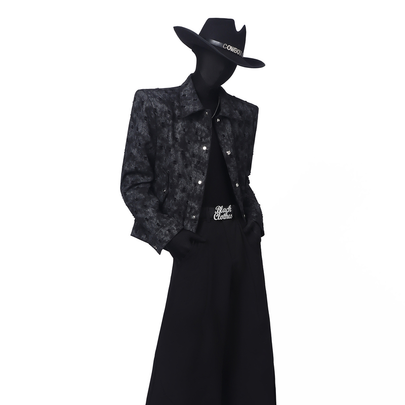 Blackclothes High-End Black and Gray Metal Chain-Decorated Jacket, Stylish and Cool Short Coat Top