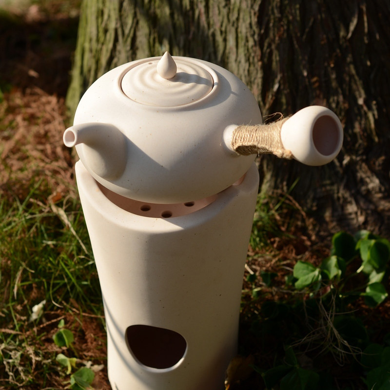 Day-style handmade white clay pottery jug Kung Fu cooking tea boiling kettle Taiwan Side made of coarse pottery sand Electro-Heated Pottery Charcoal Stove Ceramics