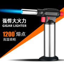 Windproof lighter cigar igniter moxibustion spray gun inflatable high temperature welding gun straight flush machine fragrant barbecue baking