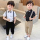 Children's little host catwalk costume dress boy short-sleeved suit Western style overalls summer flower girl suit