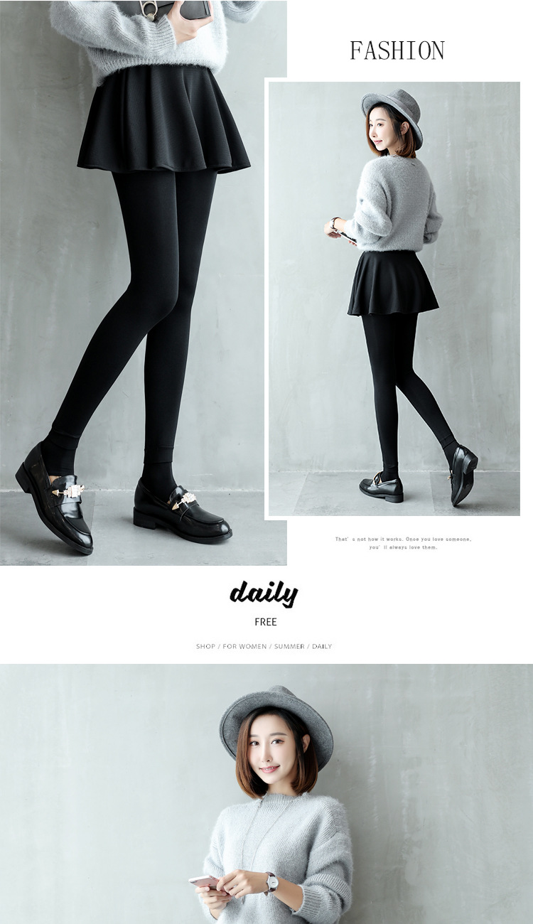 Mùa thu và mùa đông quần legging giả hai dây váy nữ cộng với nhung dày cỡ lớn eo cao đã mỏng bên ngoài mặc bước chân xếp li quần bó quần áo nữ mùa hè đẹp