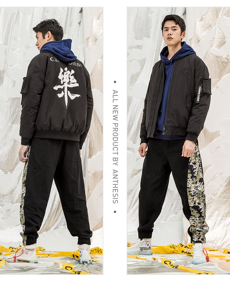 Sau khi đôi áo khoác cotton nam ngắn trùm đầu trong nước triều hip hop cotton phù hợp với mùa đông áo khoác dày thêu áo khoác nam áo khoác mlb