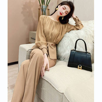 European Station Celebrity Temperament Goddess Fan Suit 2023 Spring New Women's Chiffon Shirt + Suit Pants Two-piece Set