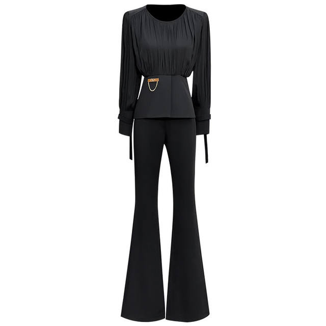 European Station Celebrity Temperament Goddess Fan Suit 2023 Spring New Women's Chiffon Shirt + Suit Pants Two-piece Set