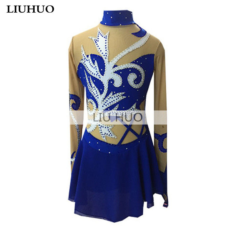 LIUHUO Children's Women's Skating Skating Competition Verification Examination Performance Clothing Ice Skirt Dance Blue Major