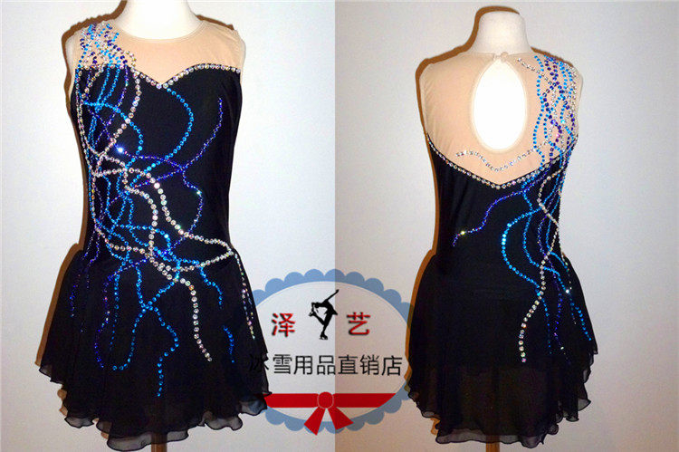 (Zee custom) Children's ladies figure skating suit competition Conserve ice skirt performance wear black to customize