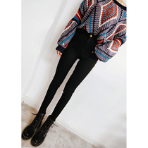 19 years old Korean version of velvet outside wearing leggings women show thin high waist stretch pure black Korean version of small black pants tight little pants