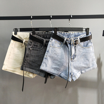 Town shop treasure 2020 summer net red wild crimped apricot high waist black loose denim shorts womens hot pants