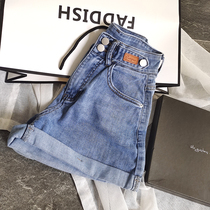 High waisted curl a-shaped Denim shorts Women summer 2021 New loose Hong Kong flavor retro chic wide leg hot pants