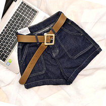 Dark blue denim shorts Women summer thin high waist thin Korean version of foreign style wide legs Joker tannin color a hot pants