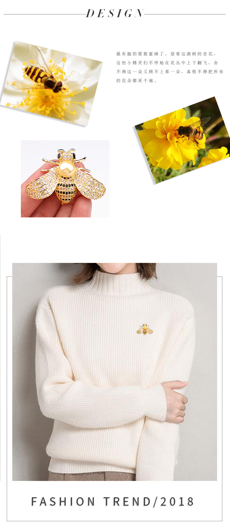 Hàn quốc Sang Trọng Bee Trân Trâm Nữ Corsage Pin Khóa Bầu Không Khí Đơn Giản Pha Lê Áo Len Cardigan Phụ Kiện Áo Khoác