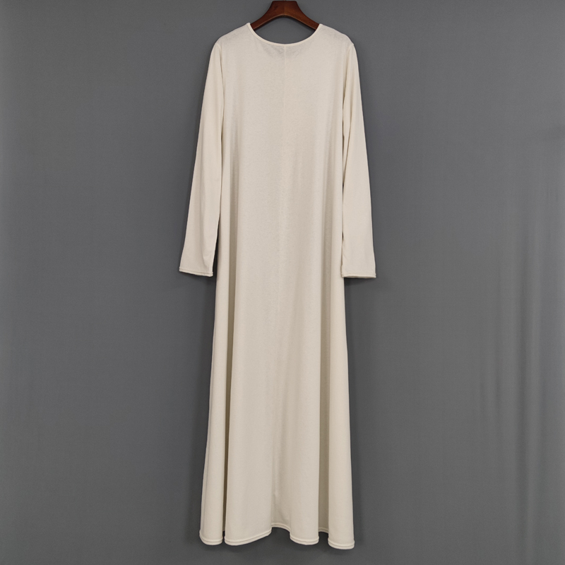 Men's Thin Pajamas Long Dress Spring and Autumn Pure Cotton Large Hem Dress Floor-Length Bathrobe One-Piece Long-Sleeved Round Neck Loungewear